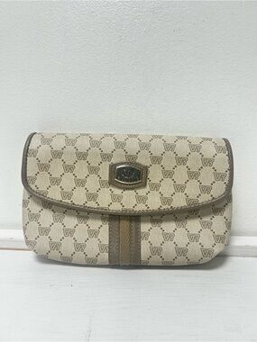 Vintage‎ VR Classic Monogram Cosmetic Pouch Cream Taupe Logo Print Travel Case